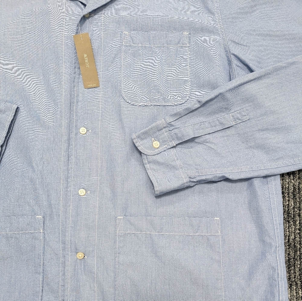 J. Crew Camp Collar Shirt Jacket XL NWT Blue Organic Cotton Utility - Picture 14 of 16